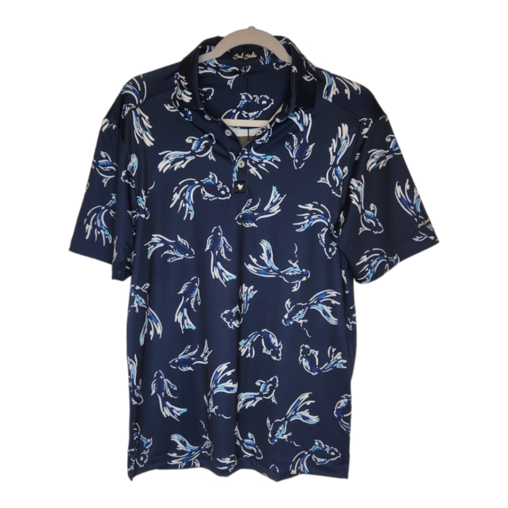 Bad Birdie Navy Blue Koi Fish Print Polo